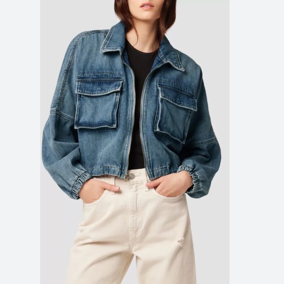 Hudson Jeans Cropped Denim Military Jacket - Picture 1 of 15